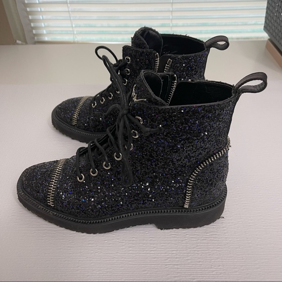 Giuseppe Zanotti sz 36.5 lace up combat boots glitter - Picture 7 of 15